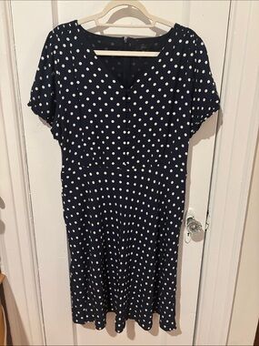 JCREW Navy Polka Dot Dress Sz 16